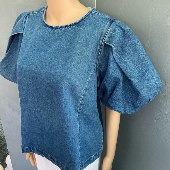 Levi's Blue Denim Puff Sleeves Blouse Size Large NWT - Picture 8 of 12